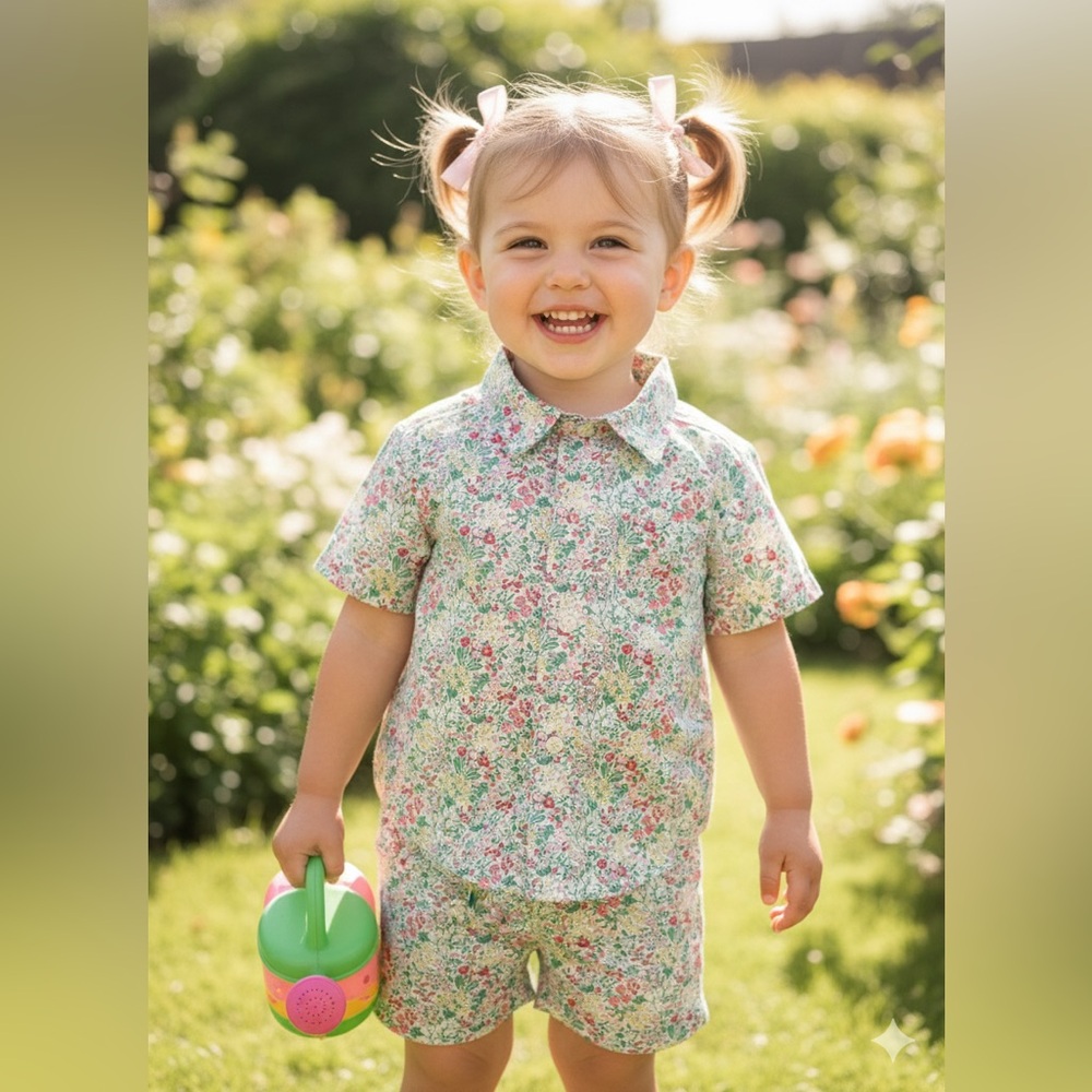 Janie and Jack Ditsy Floral Toddler Button-Down Shorts Set 2T Spring/Summer